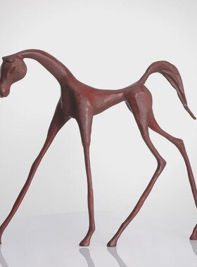 新中式动物马摆件红色高脚瘦马装饰摆件样板房桌面书柜装饰品