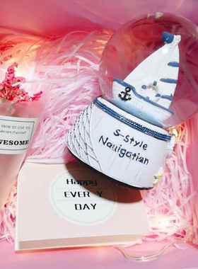 创意帆船水晶球八音盒女生日礼物圣诞节送男生女孩女生儿童