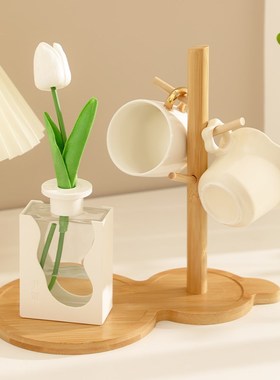 入户门玄关钥匙收纳摆件木质客厅桌面置物架首饰架陶瓷收纳托盘