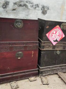 老旧木箱收纳箱婚嫁箱老物件怀旧箱柜旧家具中式复古收藏摆件道具