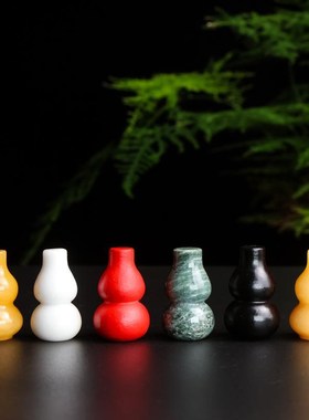 天然米黄玉汉白玉葫芦摆件五色玉石葫芦实心黄白黑红绿葫芦福禄寿