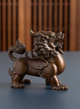 黄铜貔貅摆件公母一对家居装饰客厅玄关柜办公室桌面摆设高档礼品
