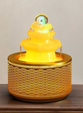 新中式流水生财摆件循环水招财客厅玄关凤水轮办公室前台桌面装饰