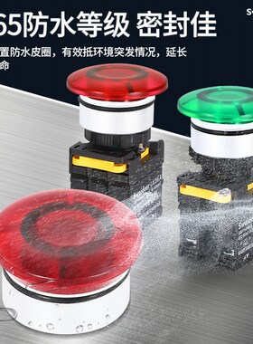 索维30MM蘑菇按钮开关大电流10A防水带灯12V24V220V自复自锁按钮