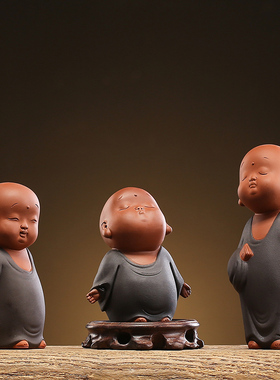 禅意中式小和尚茶宠摆件精品创意家居客厅书房茶室茶道桌面装饰品