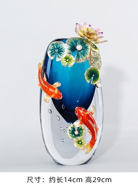 高端珐琅彩鱼琉璃花瓶摆件高档客厅新中式轻奢酒T柜装饰品家居饰