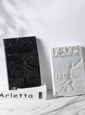 现代北欧轻奢复古树脂浮s雕书本摆件仿金属书块家居样板间软装饰