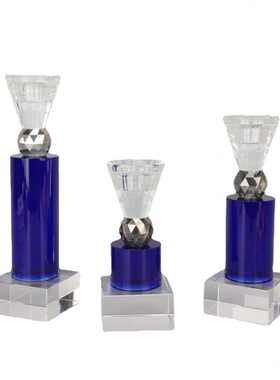 家居样板间摆件桌餐厅现代简约水晶烛台房蓝色透明售楼部装饰品