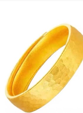 新款金包银c锤纹开口戒指男女同款情侣对戒情人节送女友生日礼物