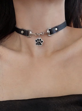 小狗爪朋克亚文化牛皮choker