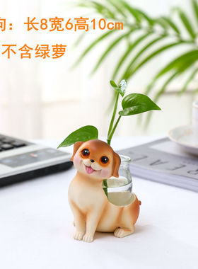 创意绿萝水培插花小摆件可爱天鹅动物办公室书房桌面透Y明玻璃装