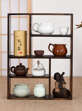 实木博古架茶杯架子多宝阁格架茶具收纳架展示置物架中式茶道壁挂