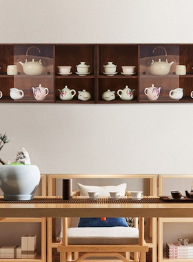 实木茶柜防尘收纳储物展示柜茶具餐边柜置物架碗柜茶杯收纳架吊柜