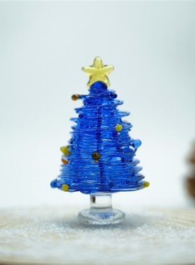 淄博琉璃艺术品纯手工拉r丝圣诞树桌面装饰创意摆件情侣节生日礼