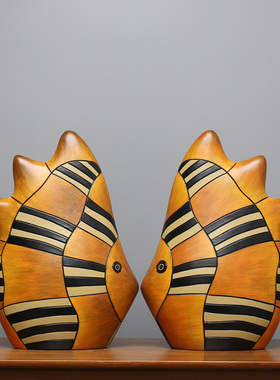 中式陶瓷客厅g进门入户玄关隔断博古架小摆件酒柜装饰品对鱼工艺