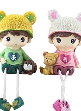 卡通呆萌吊脚娃娃创意情侣家居摆件玄关酒柜卧室装饰品生日礼物