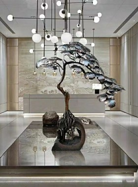 大型铁艺迎客松摆件酒店摆件大堂会所金属招财客厅玄关售楼处装饰