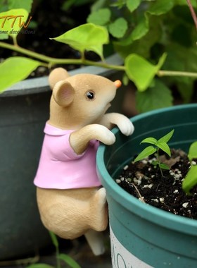 小动物乡村卡通i树脂爬盆边玩偶小人娃娃个性庭院桌面装饰朋友送
