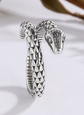 形食指泰银网红蛇蛇型欧美动物复古男女环潮人新款做旧造开口戒指