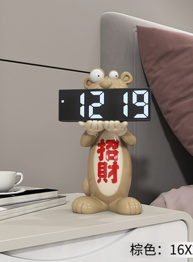 奶油风动物电子钟桌面摆件客厅玄关电H视柜家居装饰品卧室床头闹