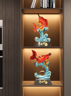 现货速发新中式锦鲤办公室桌面摆件轻奢家居书柜客厅餐边柜酒柜装