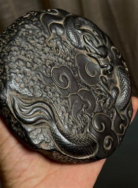 仿古祥龙壶承龙茶宠龙纹浮雕摆件中式茶道茶垫壶托复古全手工雕刻
