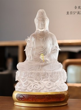 琉璃祥云观音佛像摆件高度21.5厘米禅意观音菩萨供奉中式佛堂家用