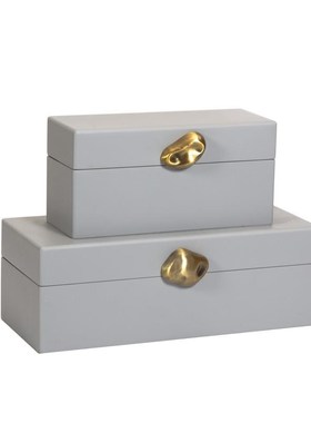 现代新中式木质漆器金属扣装饰盒摆件样板间书房卧室收纳盒首饰盒