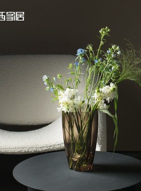 博西家居干花插花茶色不规则玻璃花瓶摆件创意家居客厅中式花器