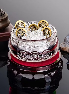 透明白水晶聚宝盆摆件装水晶元宝客厅店铺家居装饰品开业乔迁礼品