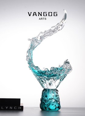 风生水起琉璃摆件 轻奢高级感客厅设计师玄关抽象装饰艺术工艺品