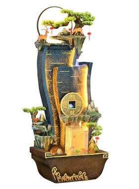 水幕墙屏风隔断办公室招财流水摆件一帆风顺中式鱼缸落地开业摆件