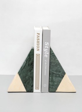 极简侘寂风天然大理石拼接大理石书档书靠装饰摆件书房家居装饰品