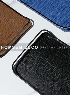 现代轻奢鳄纹提手托盘软装饰品样板间衣帽间客厅卧室餐厅家居摆件