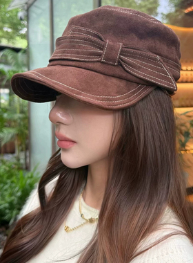 复古蝴蝶结显脸小马术贝雷帽女