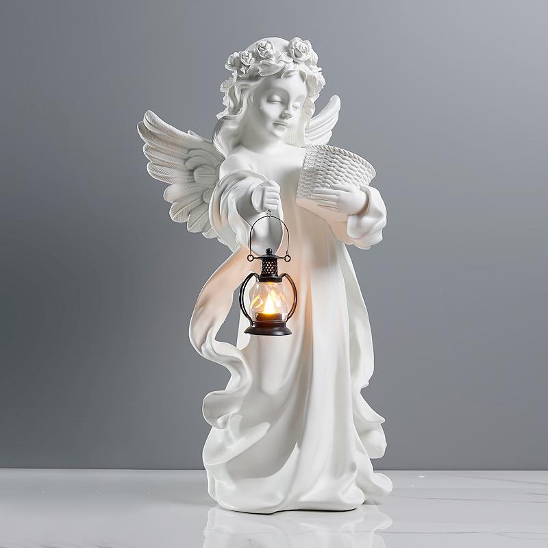 欧式复古天使落地摆件托盘客厅玄关钥匙创意桌面装饰品树脂像雕塑 - 图1