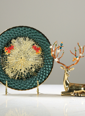 高档轻奢如鱼得水装饰盘玄关w酒柜新中式装饰摆件乔迁电视柜工艺