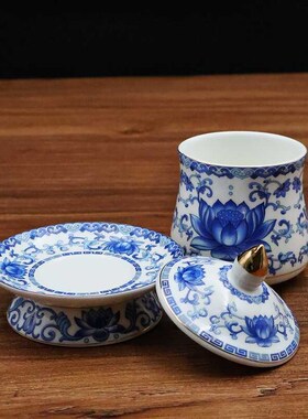 青花瓷供b水杯供佛佛前供杯家用财神观音仙家道家圣水杯陶瓷莲花