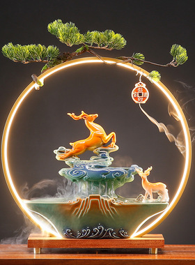 中式流水摆件f循环水招财年年有鱼开业礼物乔迁新居礼品办公室生