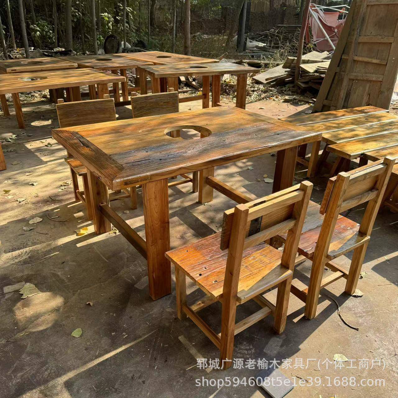 老榆木实木八仙桌茶桌复古四方桌椅民宿家用茶桌劈柴院饭桌方餐桌 - 图2