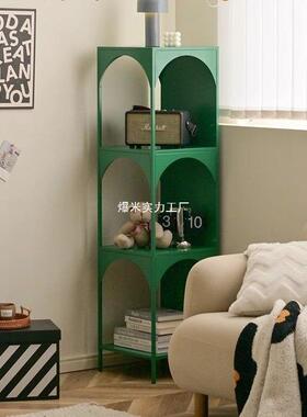 小型铁艺客厅落地置物架书架角落书柜杂物收纳陈列架展示柜奶油风