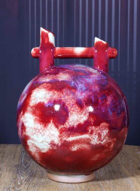 杨志钧窑中式陶瓷花瓶办公室收藏品摆件送领导高档礼盒装钧瓷圆梦