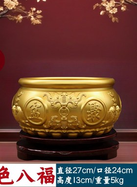 纯铜聚宝盆摆件招财聚财家用w实心存钱罐黄铜米缸公司店铺开业礼