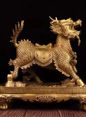 铜麒麟摆件一对全铜八宝麒麟卧室招财公母麒麟Q店铺开业大号火麒