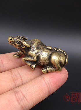 黄铜复古招d财牛小摆件纯铜实心生肖牛财牛茶宠手把件铜牛挂件