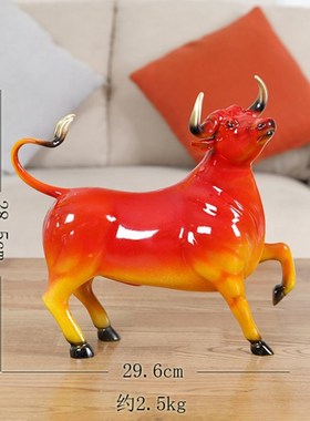 纯铜牛摆件红福i牛气冲天大理石客厅玄关办公室招财装饰品鸿运礼