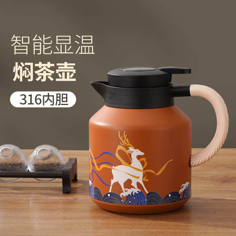 老白茶焖茶壶大容量带茶漏智能显温闷茶壶316不锈钢可加LOGO - 图0