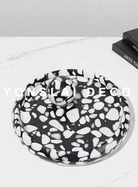 现代简约轻奢大理石托盘摆件样板间客厅茶几玄关桌面软装饰品摆设