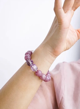 玫瑰盛开紫马粉水晶手链女超七手串13mm大珠事业桃花女古风温柔