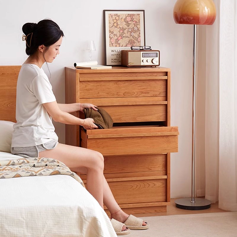 全实木五斗柜樱桃木原木简约小户型北欧落地收纳储物柜日式靠墙柜 - 图0